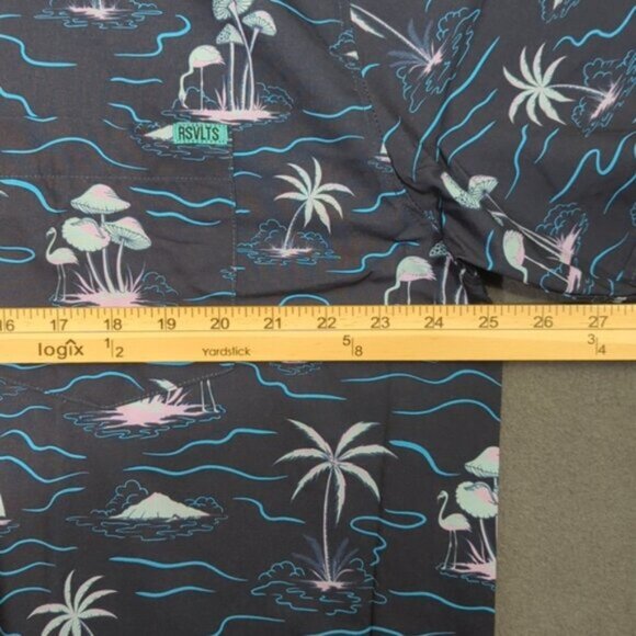RSVLTS Shirt Men's 2XL Navy Blue Isle Be Surfing Mushrooms & Flamingos SS Button - Picture 4 of 10